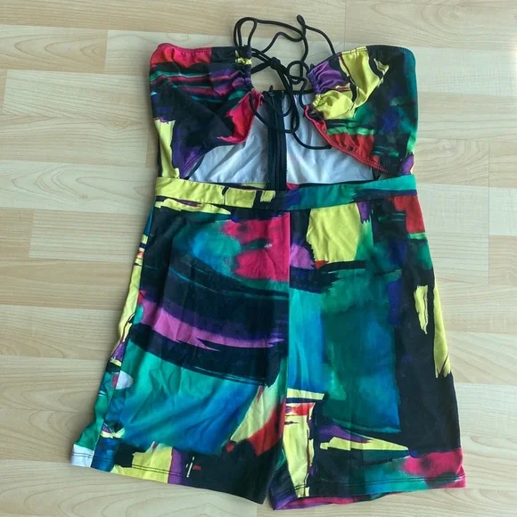 COLOUR BLOCK TIE FRONT ROMPER - Picture 2 of 3
